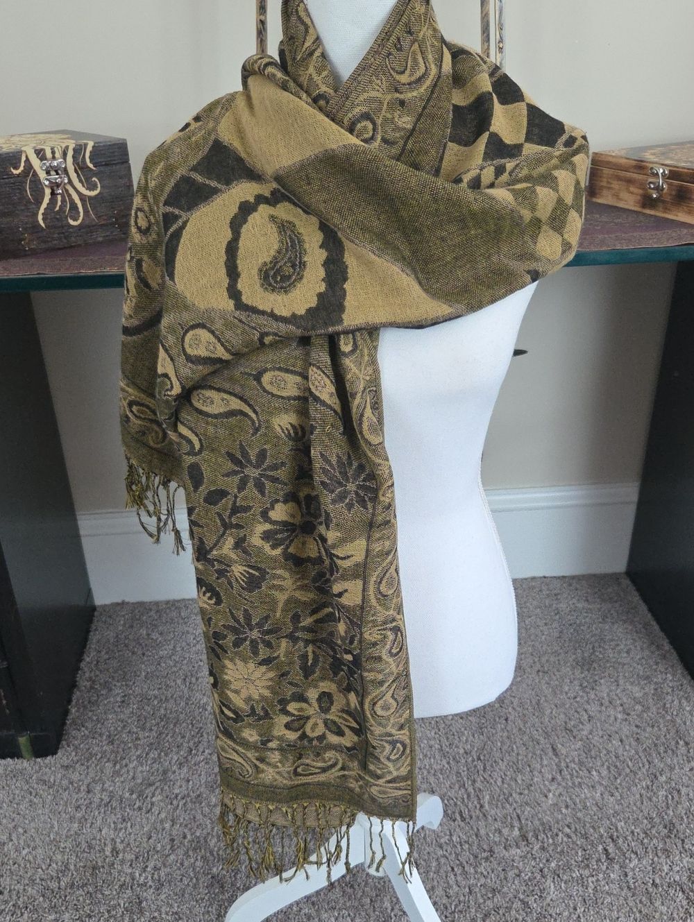 Paisley & Floral Woven Fringe Scarf